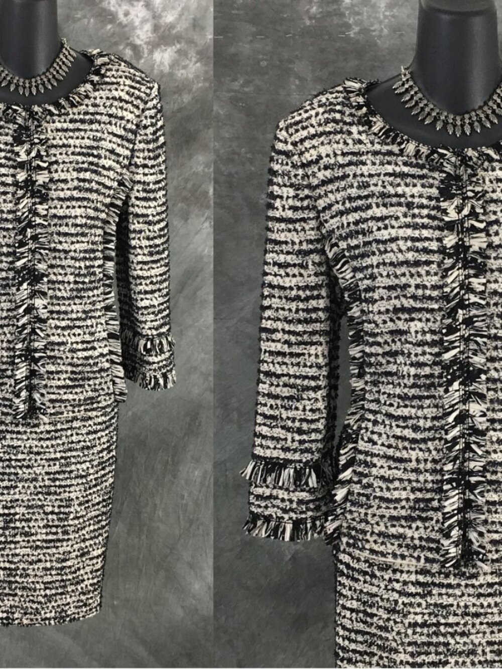 BEAUTIFUL St John knit black white jacket skirt suit size 10